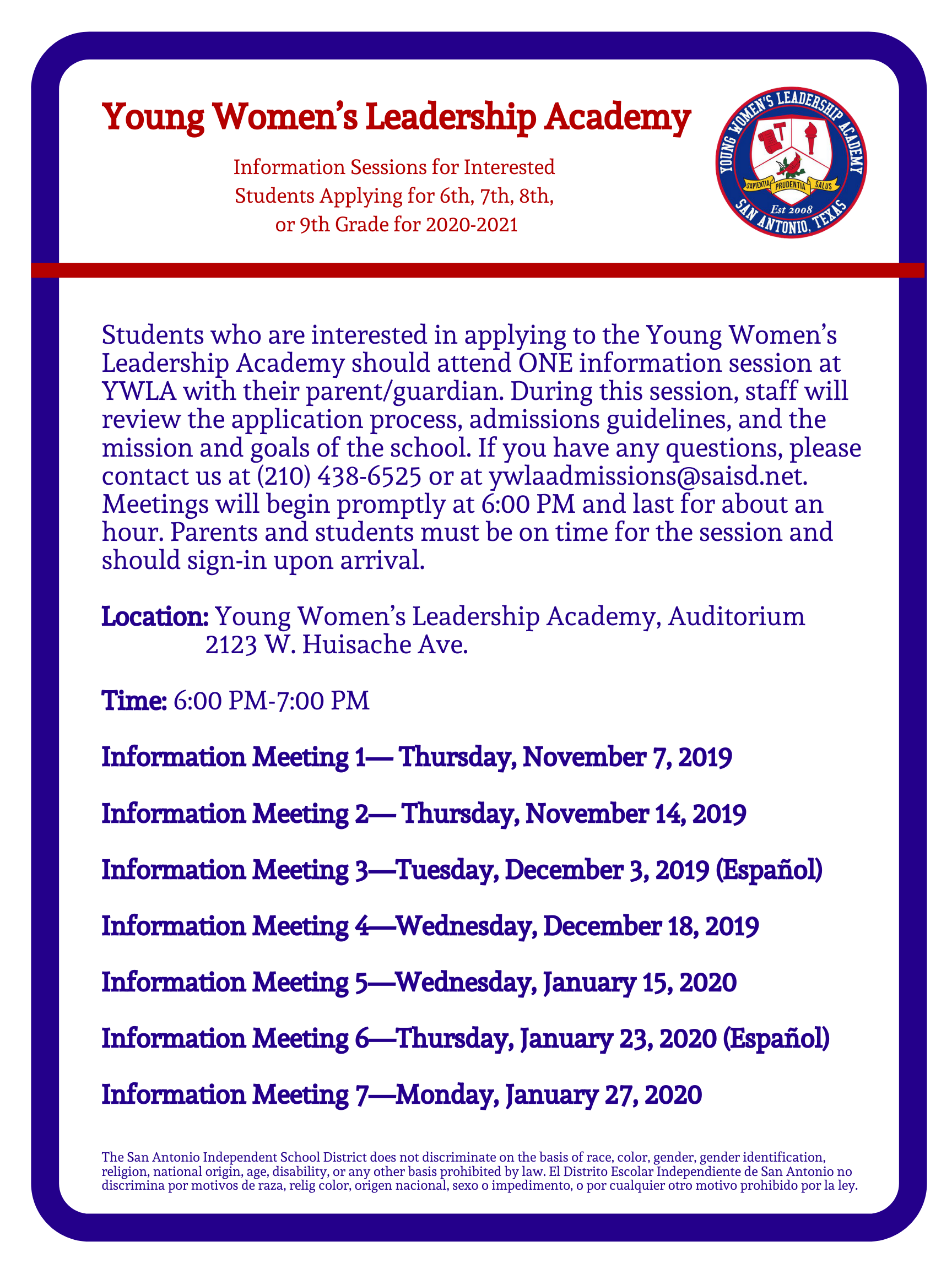 Young Women S Leadership Academy   YWLA Final Info Sessions 